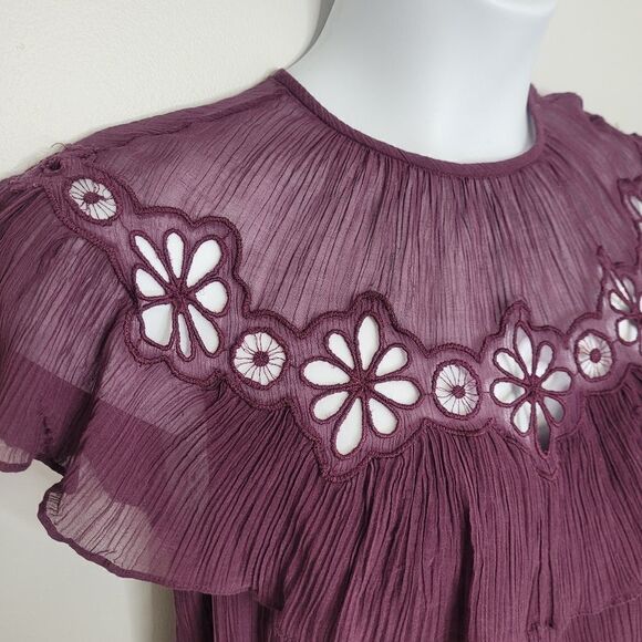 REBECCA TAYLOR top plum purple pinwheel silk blend eyelet 4 - Picture 6 of 12